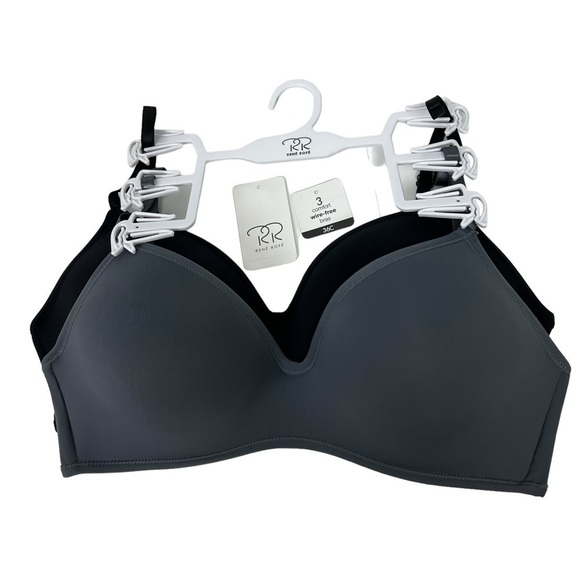 Rene ROFE Women’s Bras Sz 36C Lot/2 Gray & Black Wire-free Lightly Padded - Picture 1 of 9